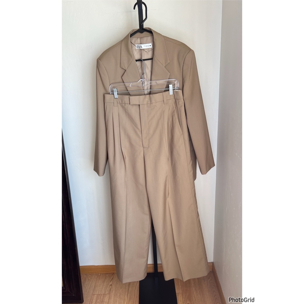 Zara Tan Blazer Pant 2 Piece Set Tan L/XL Career Professional Interview